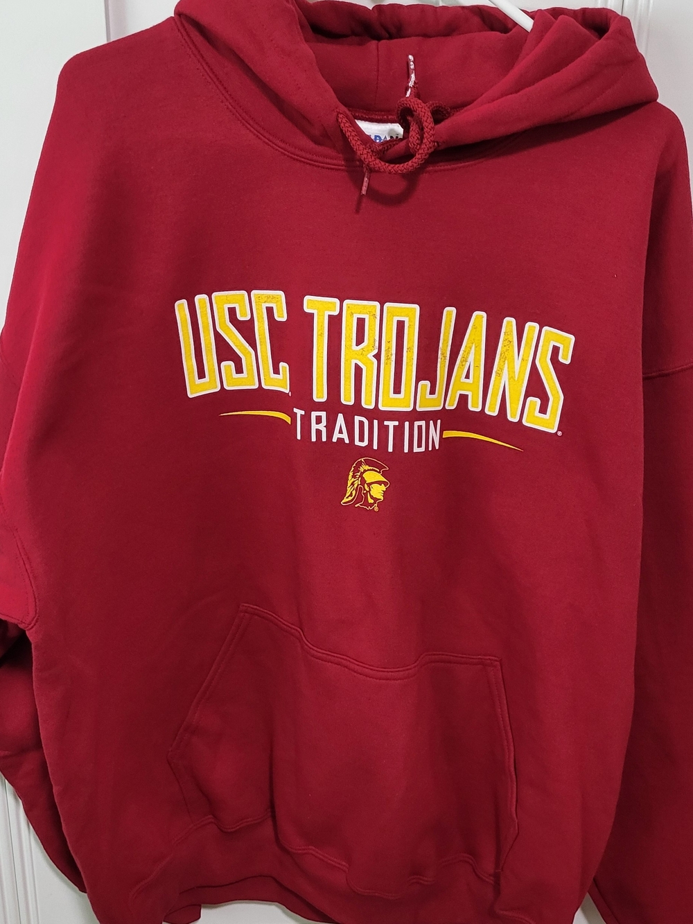Gildan USC Trojans Crewneck Sweatshirt Red with Yellow Script